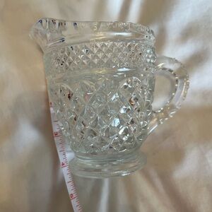 Small Clear Glass Pitcher Vintage Pressed Diamond Pattern